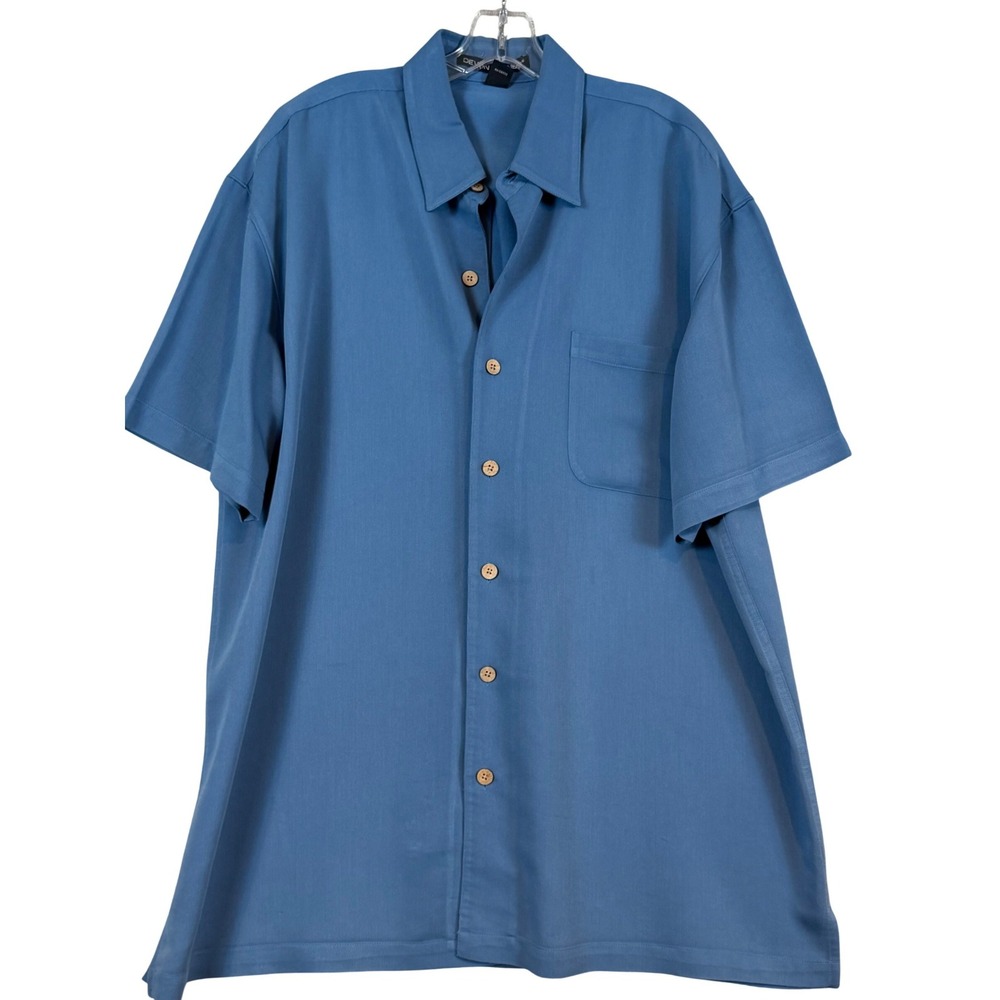 Devon & Jones Mens 2XL Blue Rayon Blend Short Sleeve Camp Shirt Resortwear Dad